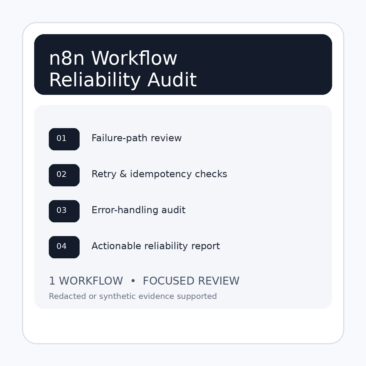 n8n Workflow Reliability Audit — one workflow reliability review